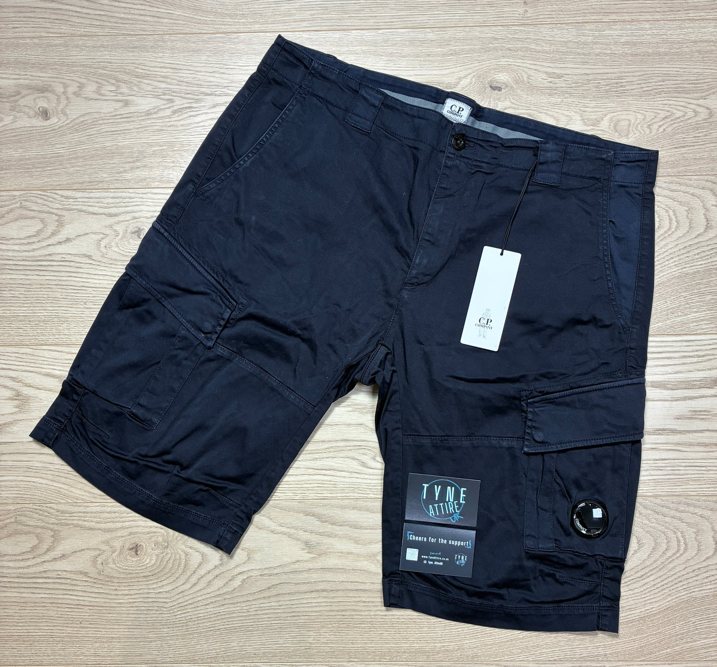 C.P Company Satin Stretch GD Bermuda Lens Pocket Navy Blue Cargo Shorts