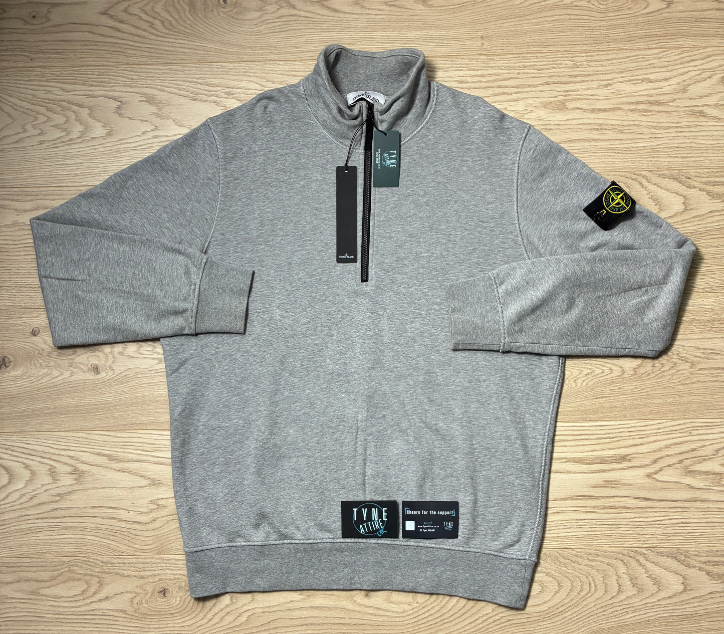 Stone Island 61951 Cotton Fleece Garment Dyed 1/2 Zip Dust Grey Melange Sweater