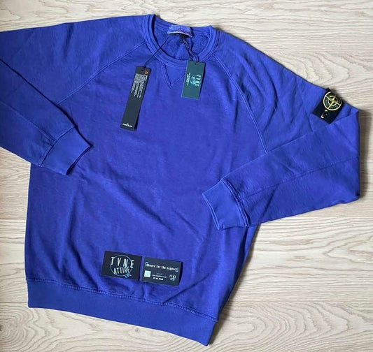 Stone Island 66369 Garment Dyed Malfile Fleece ‘Old’ Effect Periwinkle Blue Crewneck Sweater