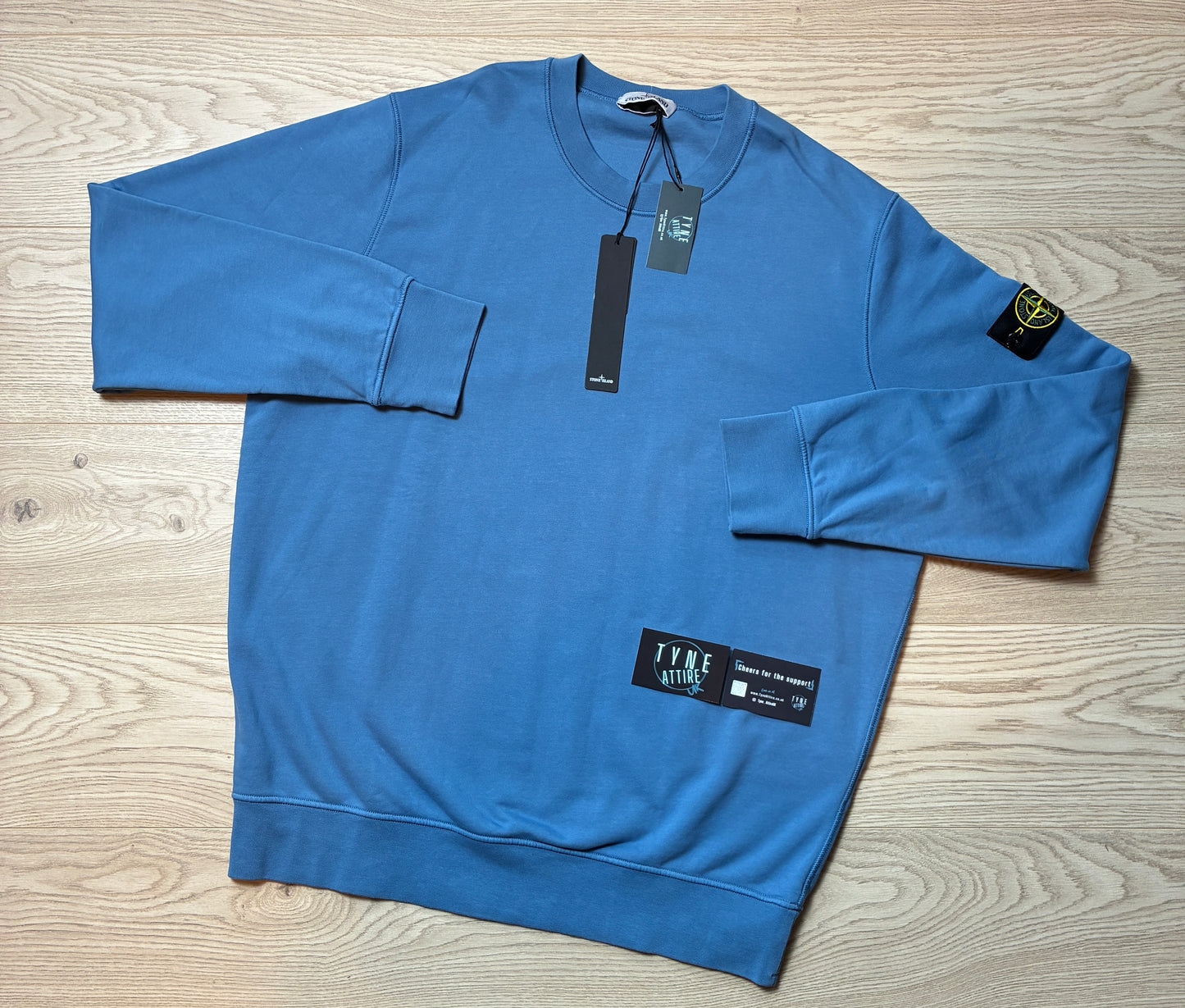 Stone Island 63051 Organic Cotton Garment Dyed Powder Blue Crewneck Sweater