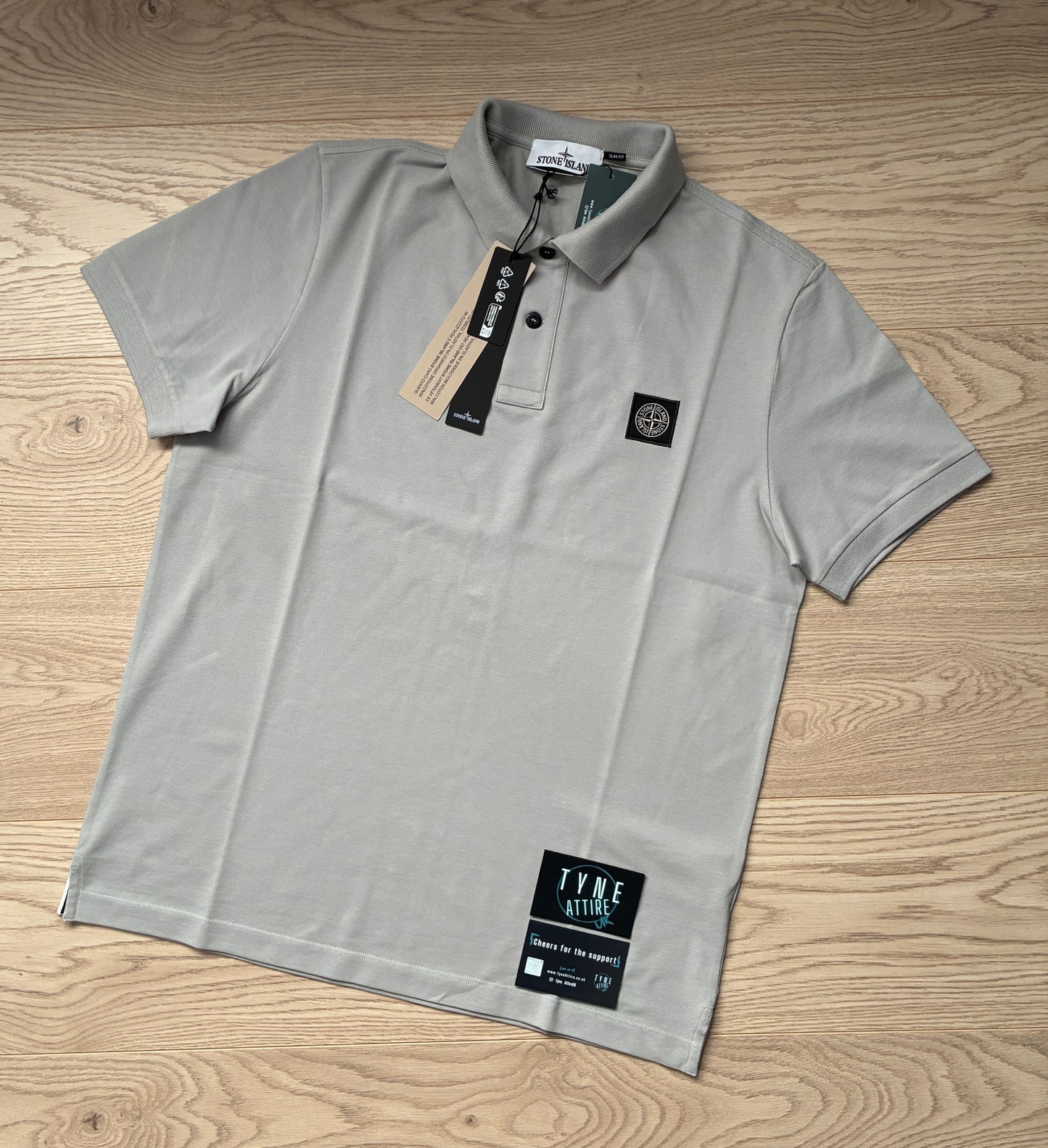 Stone Island 22002SC Stretch Cotton Piqué Patch Logo Slim Fit Grey Polo T-Shirt