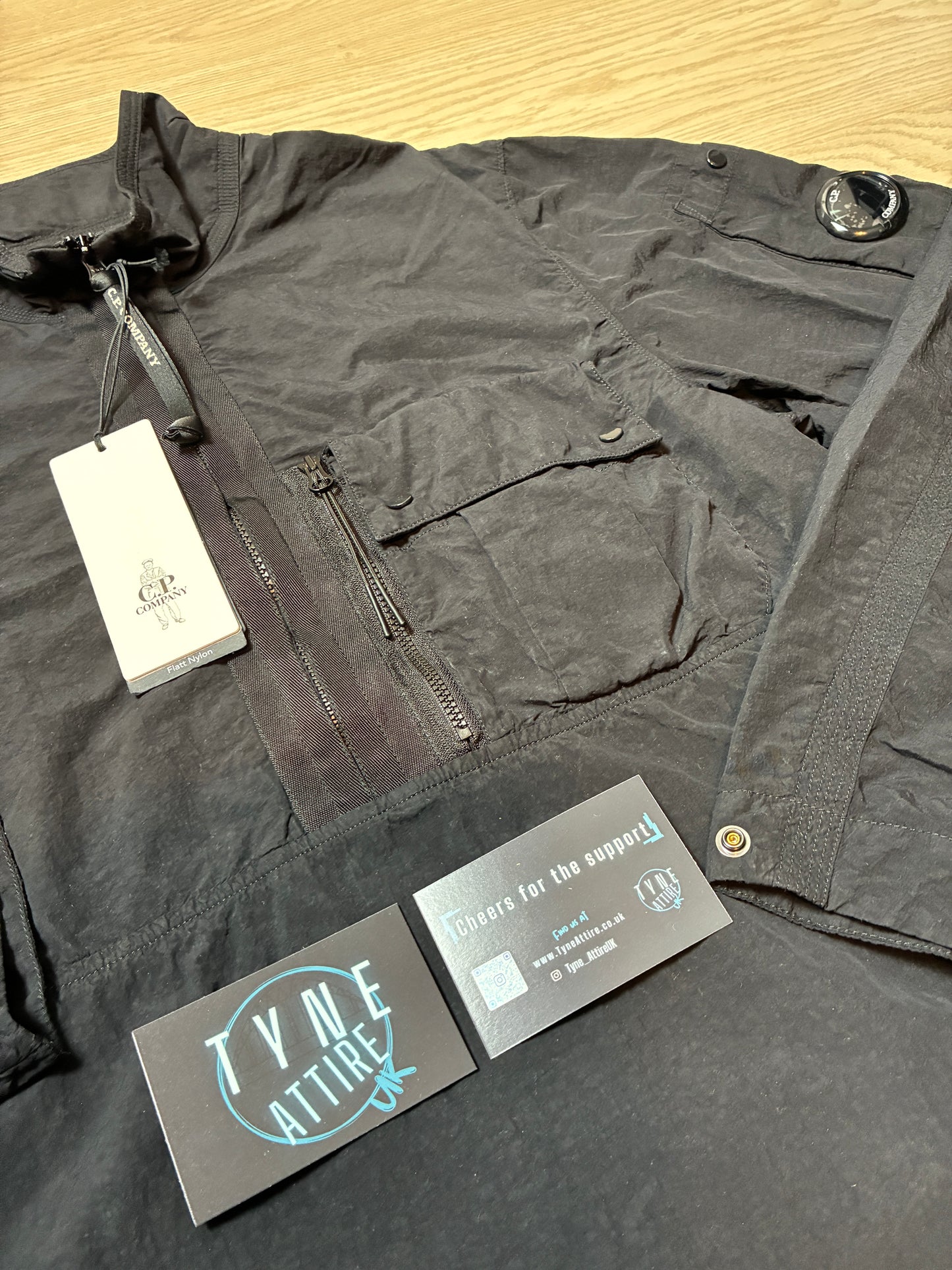 C.P. Company Garment Dyed Flatt Nylon Arm Lens 1/2 Zip Black Smock Overshirt Jacket