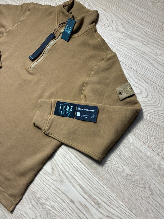 Stone Island Ghost Piece 631F3 Felpa Cotton Blend 1/4 Zip Dark Biege Pullover Sweater