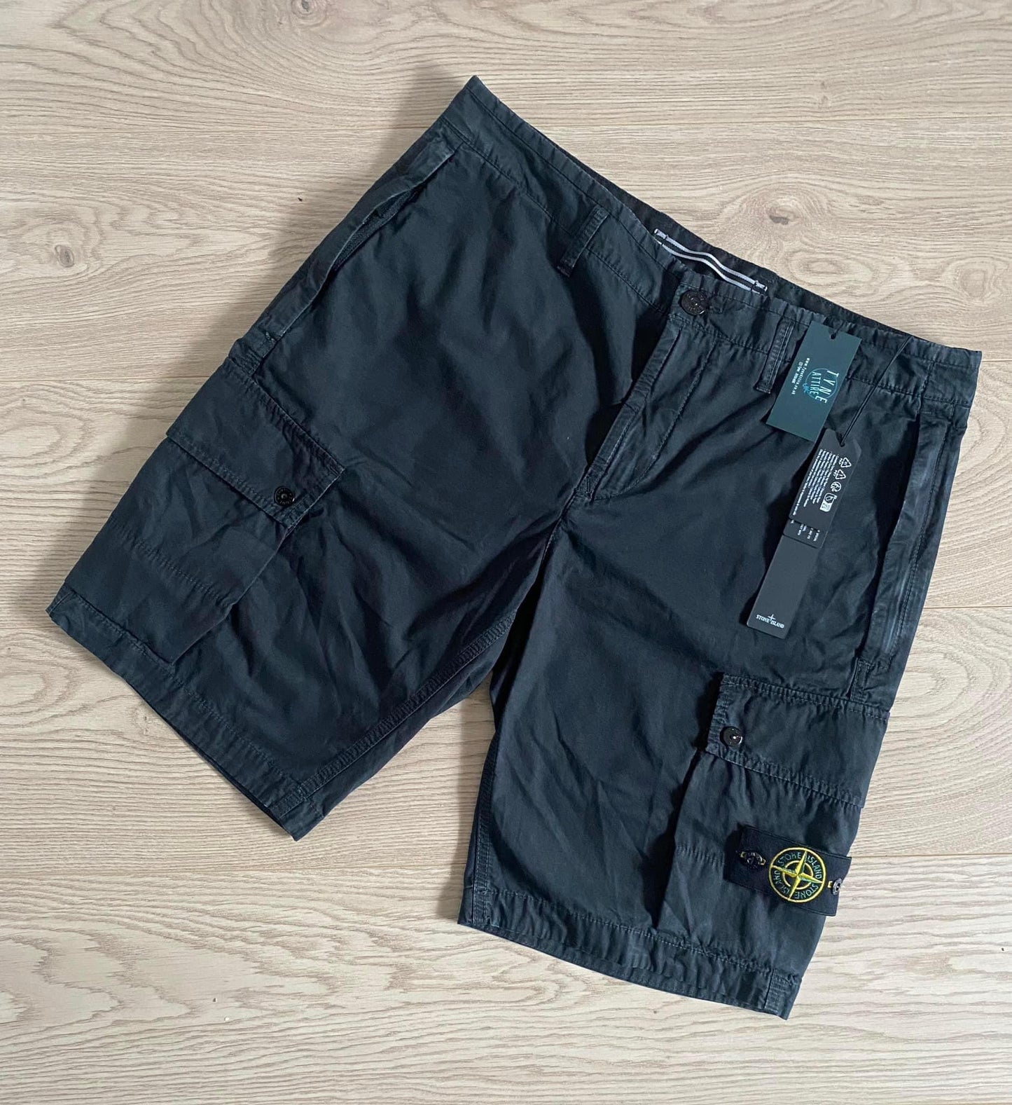 Stone Island L11WA ‘Old Treatmeant’ Type SL Supima Cotton Charcoal Grey Cargo Shorts