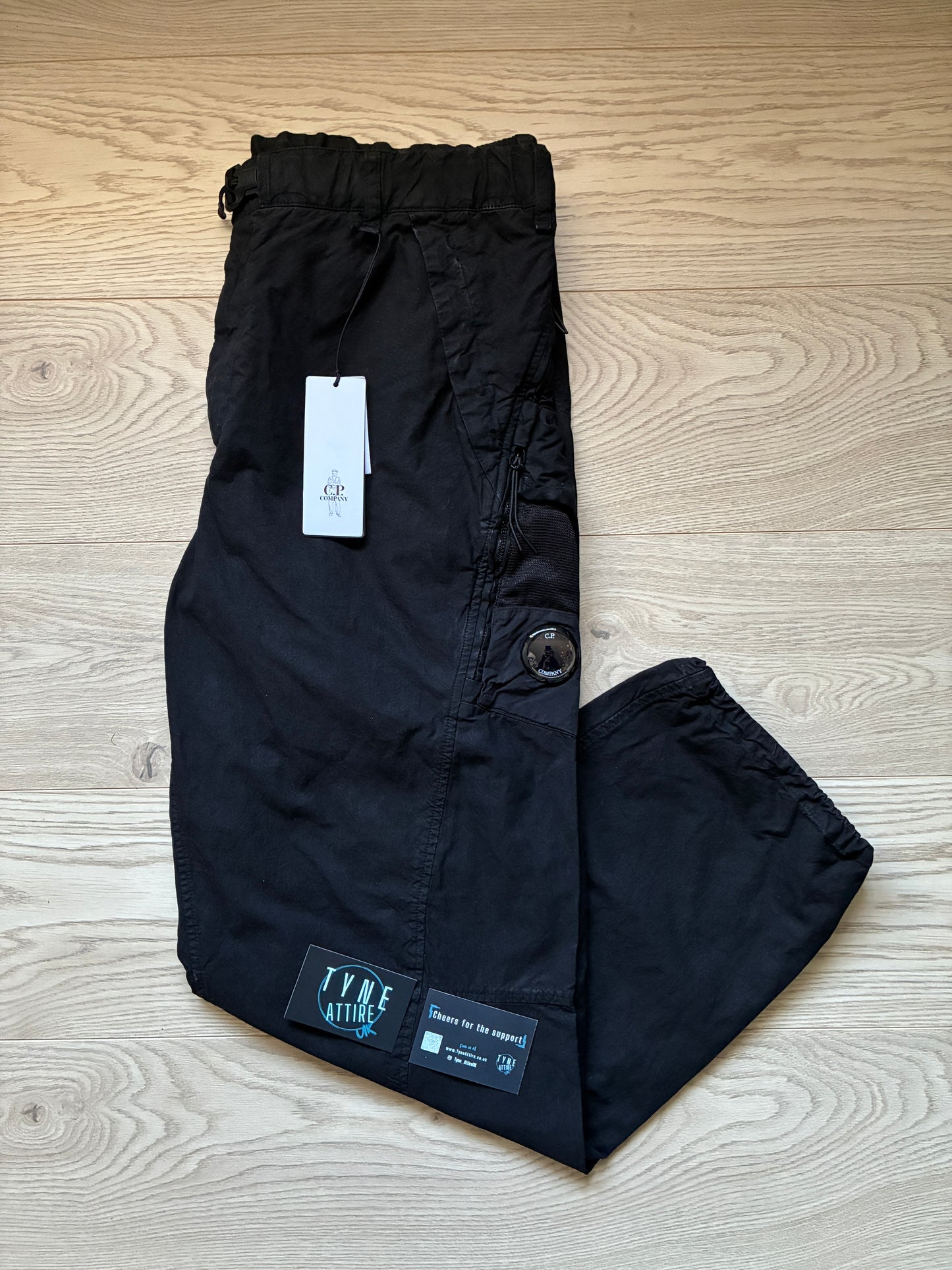 C.P. Company Ba-Tic Lens Pocket Black Utility Drawstring Cuffed Cargo Trousers
