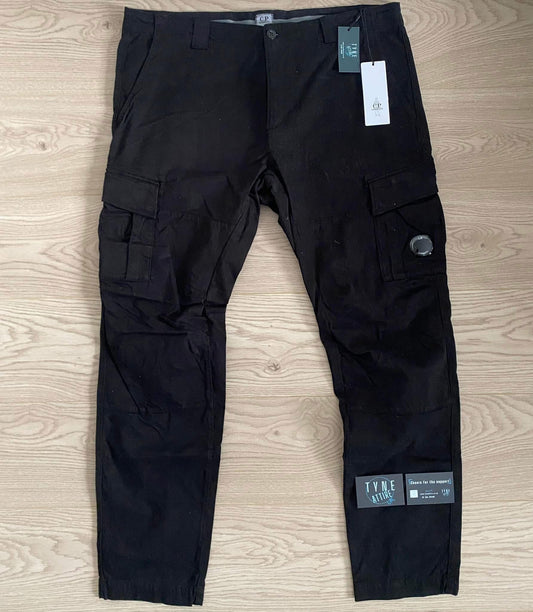 C.P. Company GD Ergonomic Fit Satin Stretch Lens Pocket Black Cargo Trousers