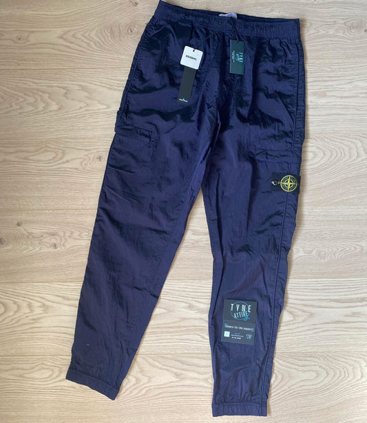 Stone Island 31021 Regenerated Nylon Metal Econyl Type RE-T Ink Blue Cuffed Cargo Trousers