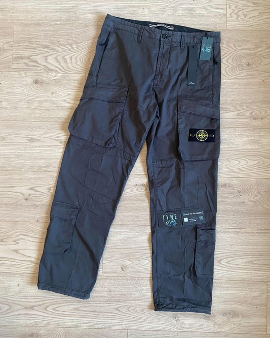 Stone Island 30719 Supima Cotton Twill Stretch-TC Multi Pocket Charcoal Black Cargo Trousers