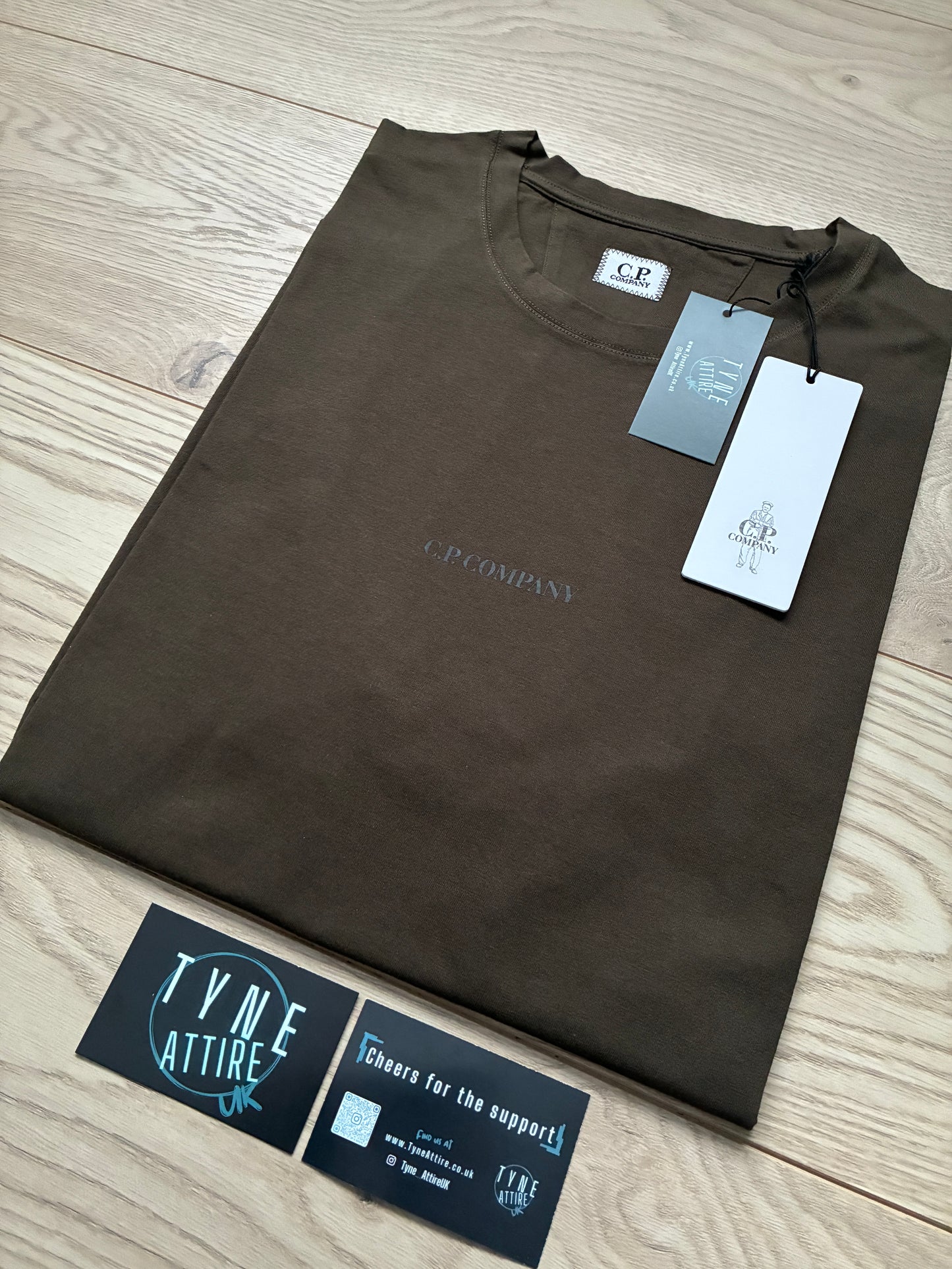 C.P. Company Jersey 30/1 Spellout Chest Logo Print Khaki Green Crewneck T-Shirt