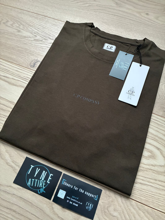 C.P. Company Jersey 30/1 Spellout Chest Logo Print Khaki Green Crewneck T-Shirt