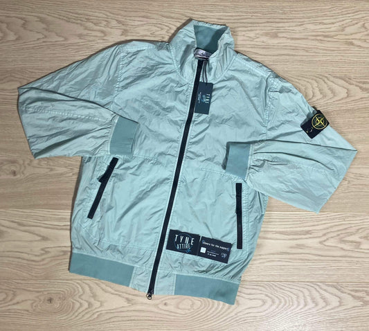 Stone Island 44623 Garment Dyed Crinkle Reps Lightweight Turquoise Blue Bomber Jacket