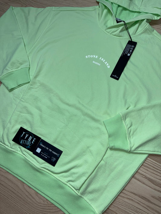 Stone Island Marina 650X2 Plated Dyed Reflective Logo Print Light Green Pullover Hoodie