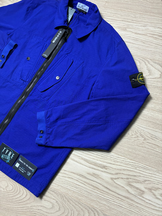 Stone Island 11112 Garment Dyed Dual Chest Pocket Cotton Ripstop Bluette Overshirt Jacket