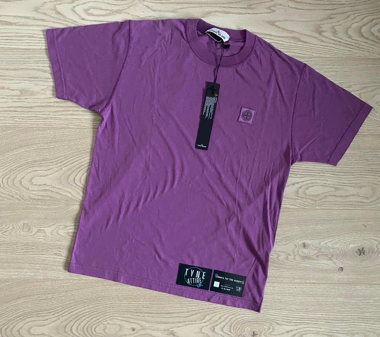 Stone Island 23757 Organic Cotton Fissato Effect Purple Crewneck Patch Logo T-Shirt