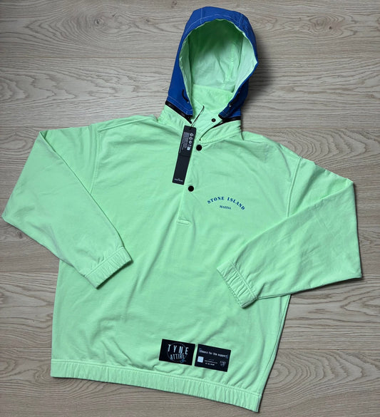 Stone Island Marina 653X2 Plated Dyed Reflective Logo Light Green Removable Hoodie Polo Sweater/Hoodie