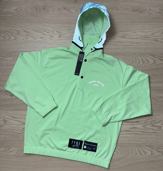 Stone Island Marina 653X2 Plated Dyed Reflective Logo Light Green Removable Hoodie Polo Sweater/Hoodie