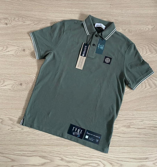 Stone Island 2SC18 Twin Tipped Compass Patch Logo Sage Green Polo T-Shirt