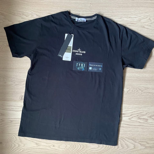 Stone Island Archivio 2NS91 Monobav Jacket Fabric Graphic Logo Black Crewneck T-Shirt