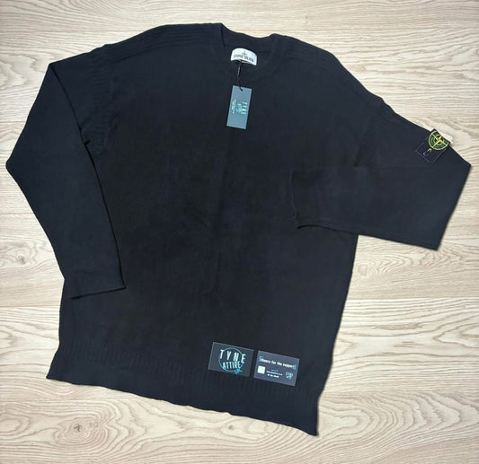 Stone Island 558D7 Cotton Ribbed Black Knit Crewneck Sweater