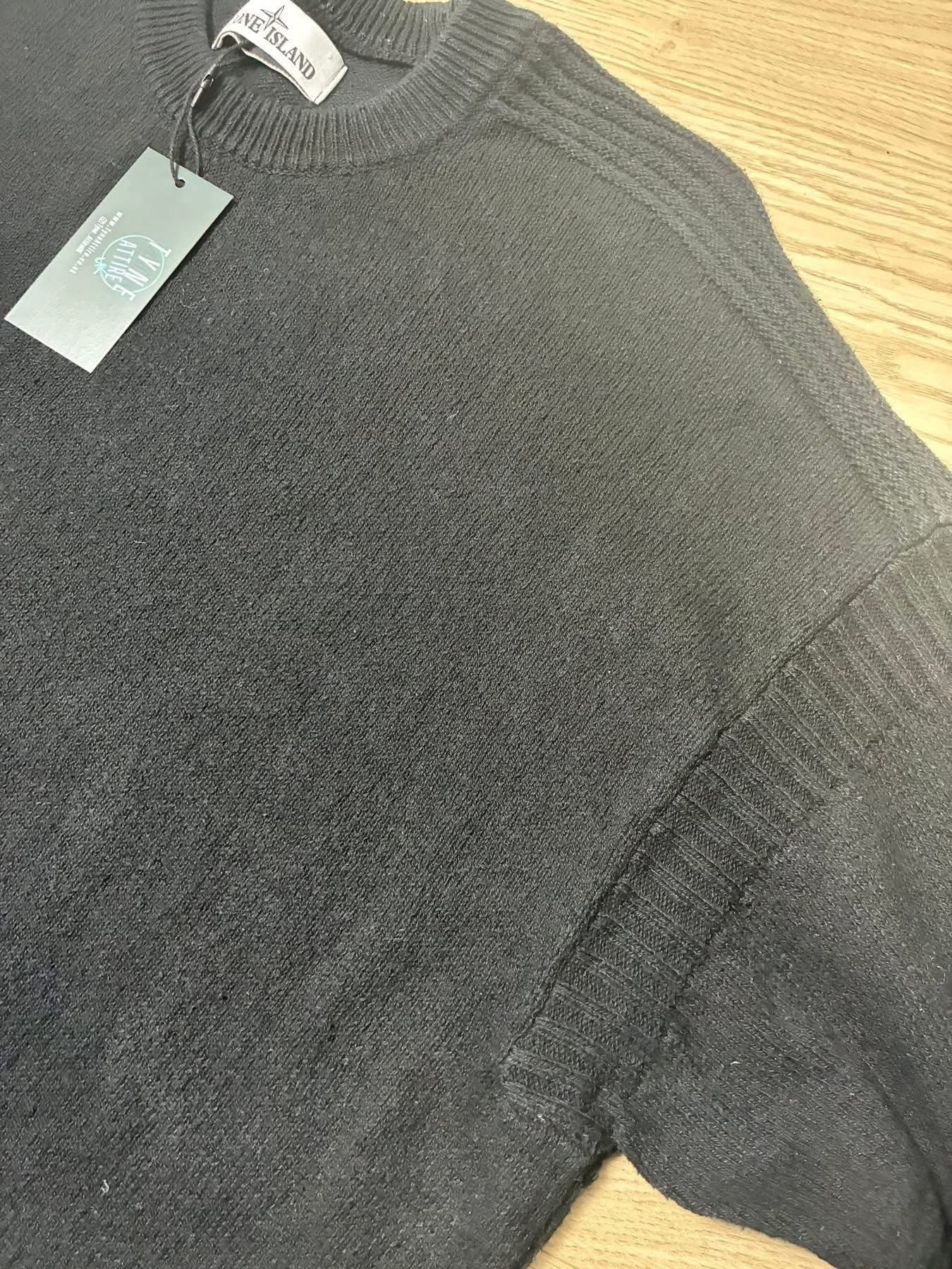 Stone Island 558D7 Cotton Ribbed Black Knit Crewneck Sweater