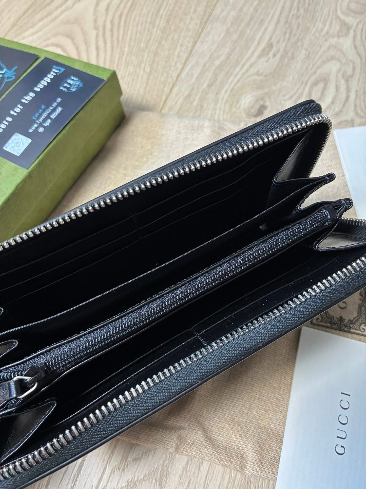 Gucci GG Marmont Signature Metal Logo Zip Around Black Leather Purse