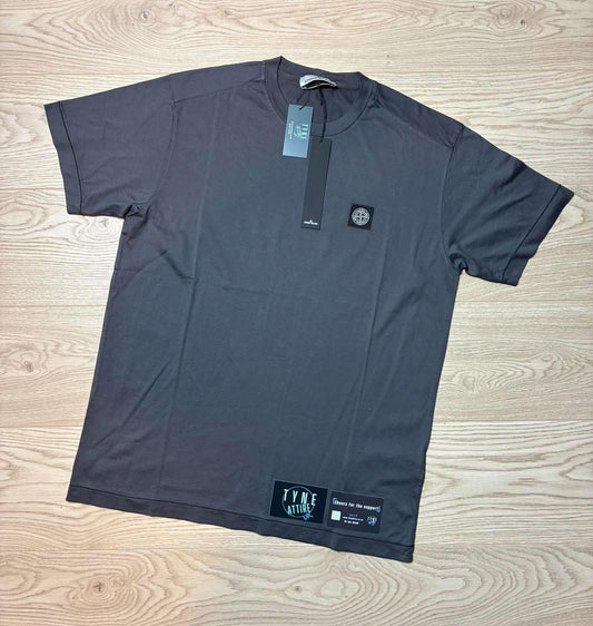 Stone Island 2100039 Garment Dyed Compass Patch Logo Charcoal Grey Crewneck T-Shirt