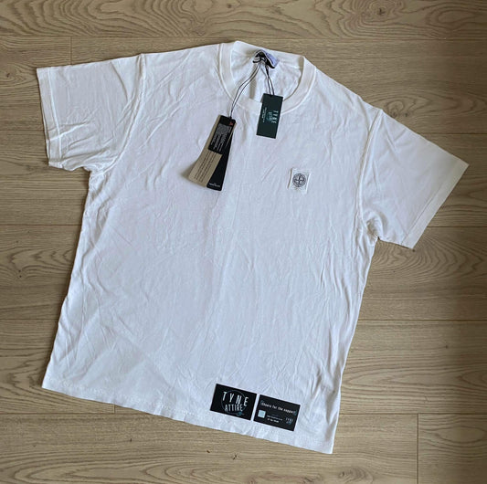 Stone Island 23757 Cotton_Fissato Patch Logo White Crewneck T-Shirt