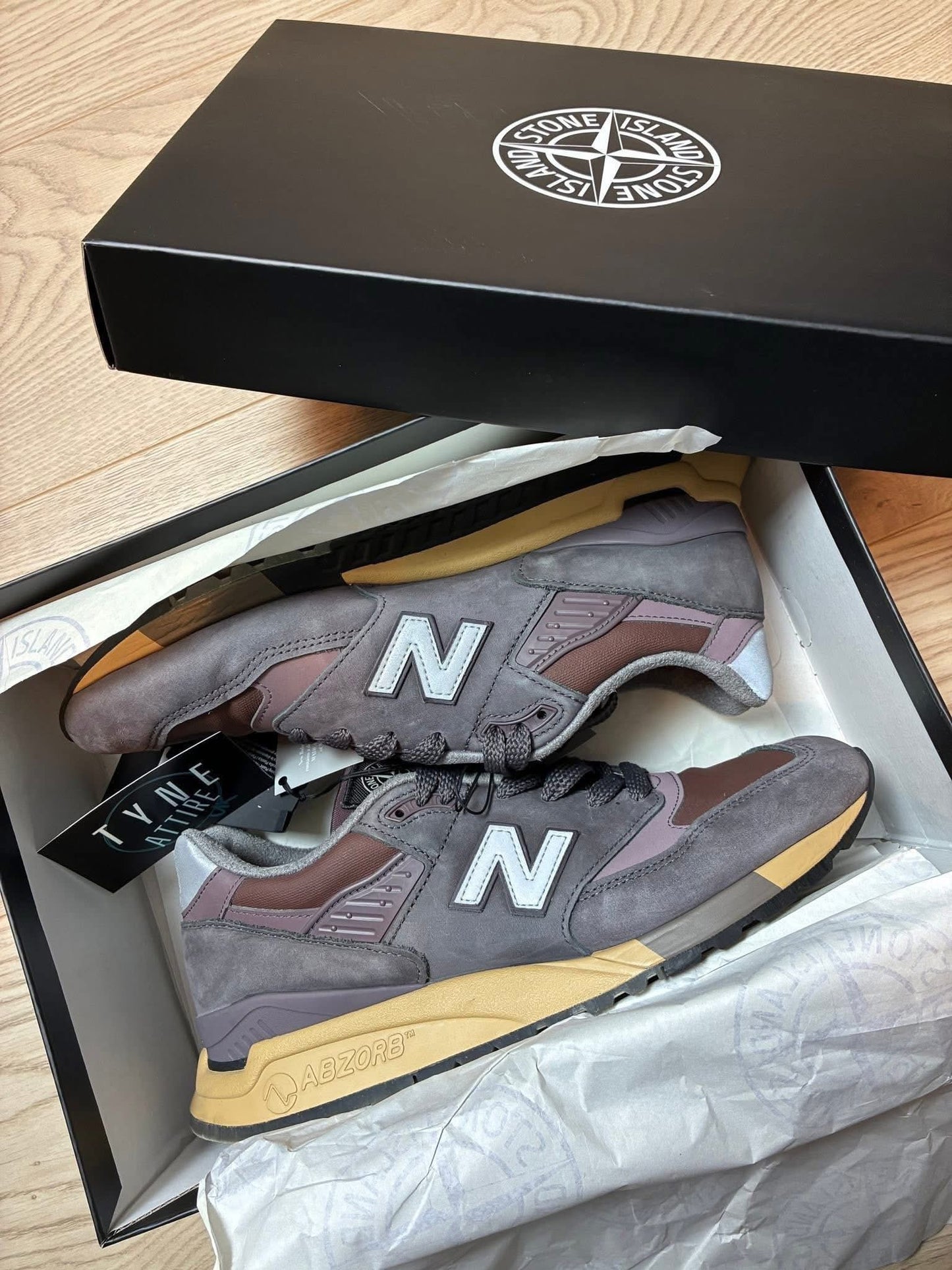 Stone Island x New Balance 998 MiUSA Raso Gommato Burgundy/Grey/Beige Trainers
