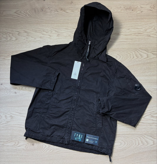 C.P. Company Micro Reps Garment Dyed Arm Pocket Lens Woven Cotton Black Hooded Jacket