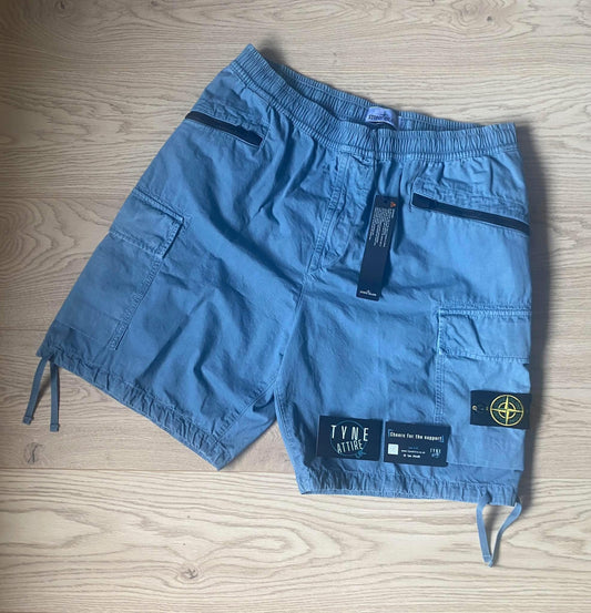 Stone Island L10WA Type CO Brushed Cotton Canvas ‘OLD’ Effect Powder Blue Cargo Shorts