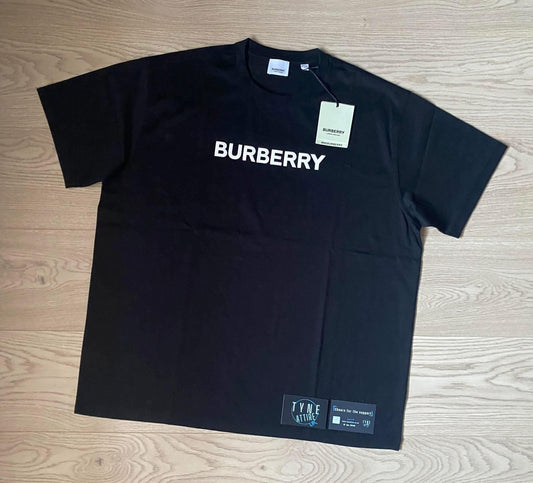 Burberry Harriston Spellout Raised Chest Logo Cotton Black Oversized Cotton Crewneck T-Shirt