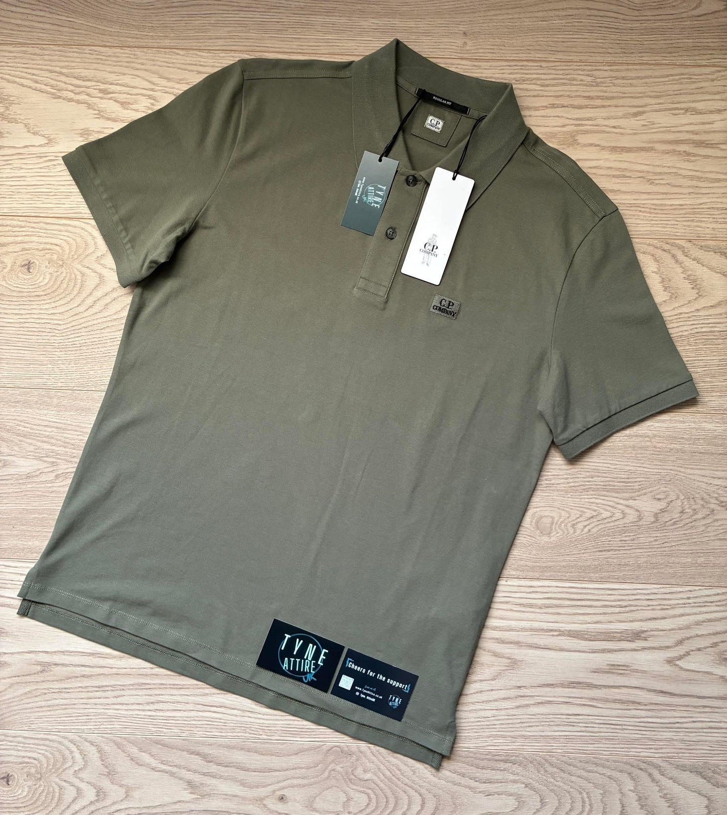 C.P Company Embroidered Patch Logo Piquet Bronze Green Polo T-Shirt