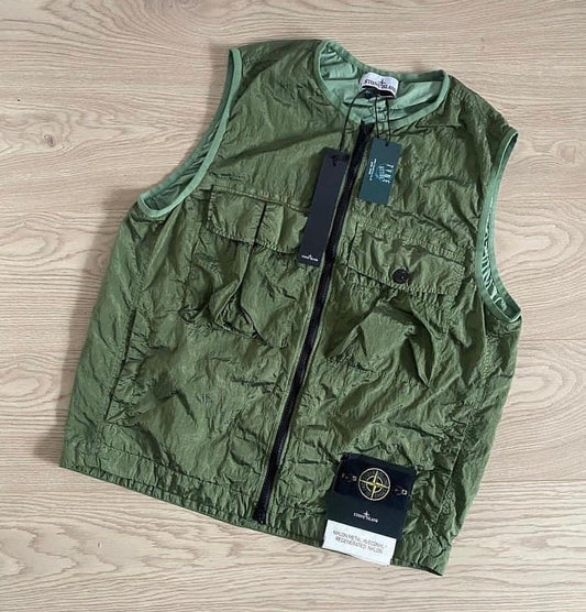 Stone Island G0619 Nylon Metal Econyl Regenerated Full Zip Green Gilet