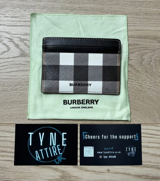 Burberry Check Print Leather Unisex Birch Brown/Black/White Card Holder