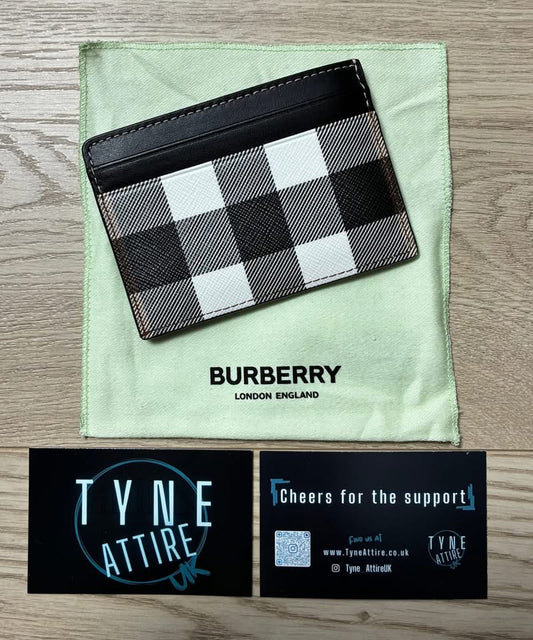 Burberry Check Print Leather Unisex Birch Brown/Black/White Card Holder
