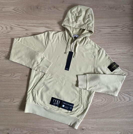 Stone Island 64151 Garment Dyed Cotton Popover Drawstring Ecru Beige Hoodie