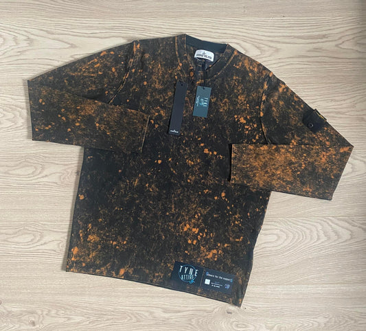 Stone Island 55559 Pure Cotton Knit Off-Dye OVD Acid Wash Black Sweater