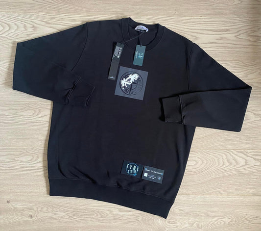 Stone Island 530D5 ‘Institutional One’ Graphic Print Logo Black Crewneck Sweater