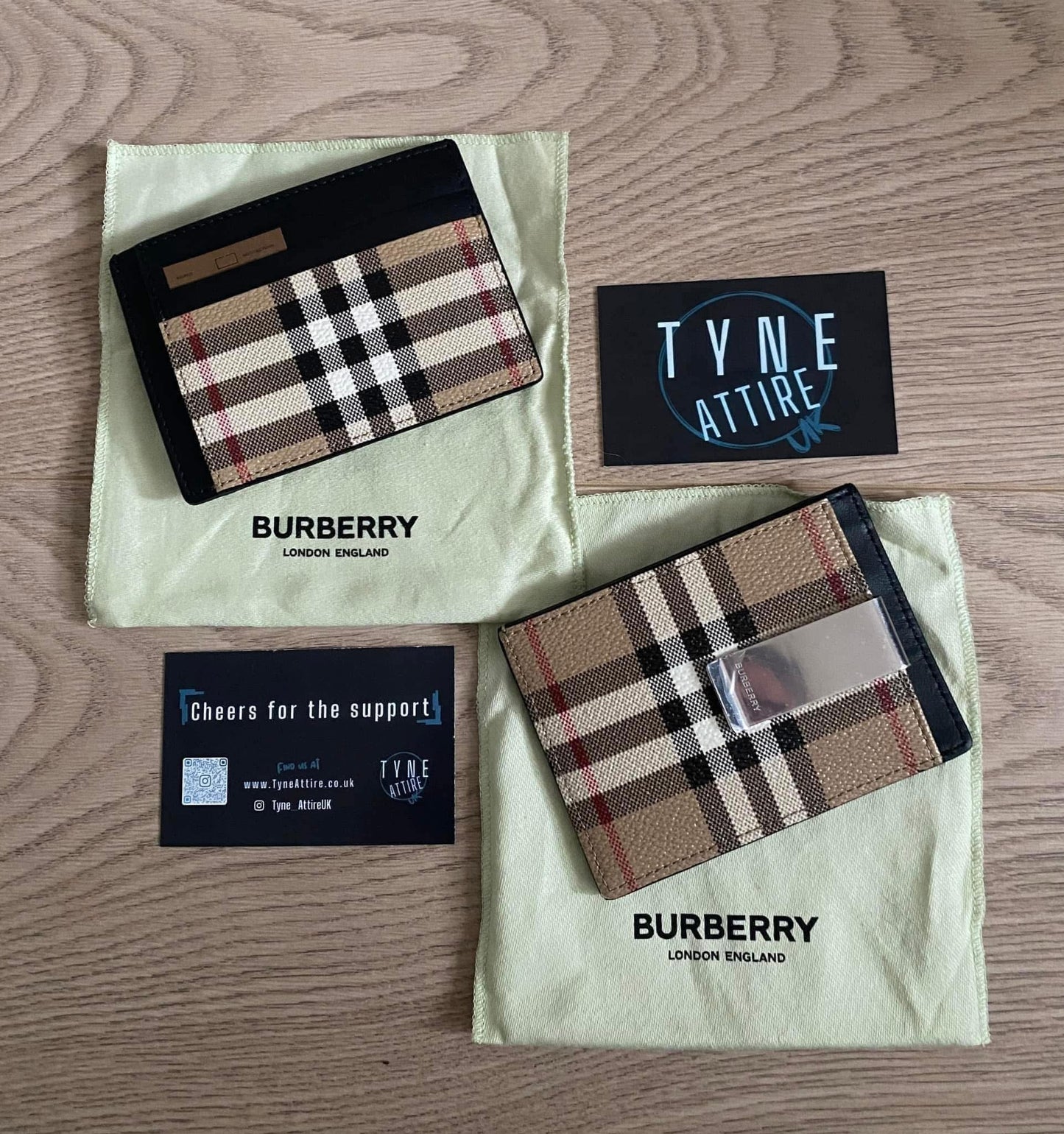 Burberry Beige Nova Vintage Check Leather Unisex Card Holder Money Clip Wallet