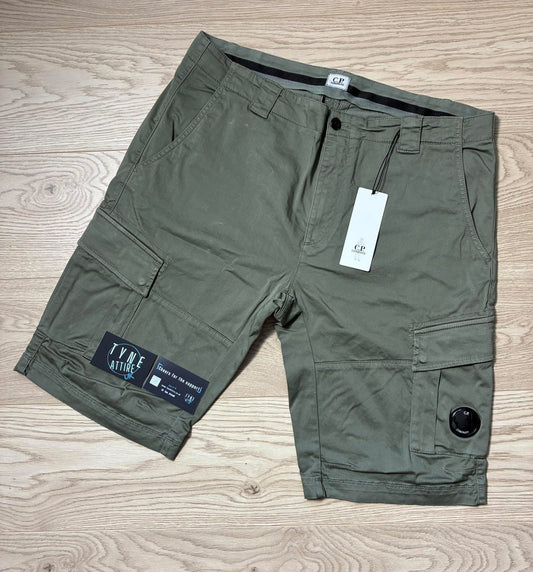 C.P Company Satin Stretch GD Bermuda Lens Pocket Sage Green Cargo Shorts