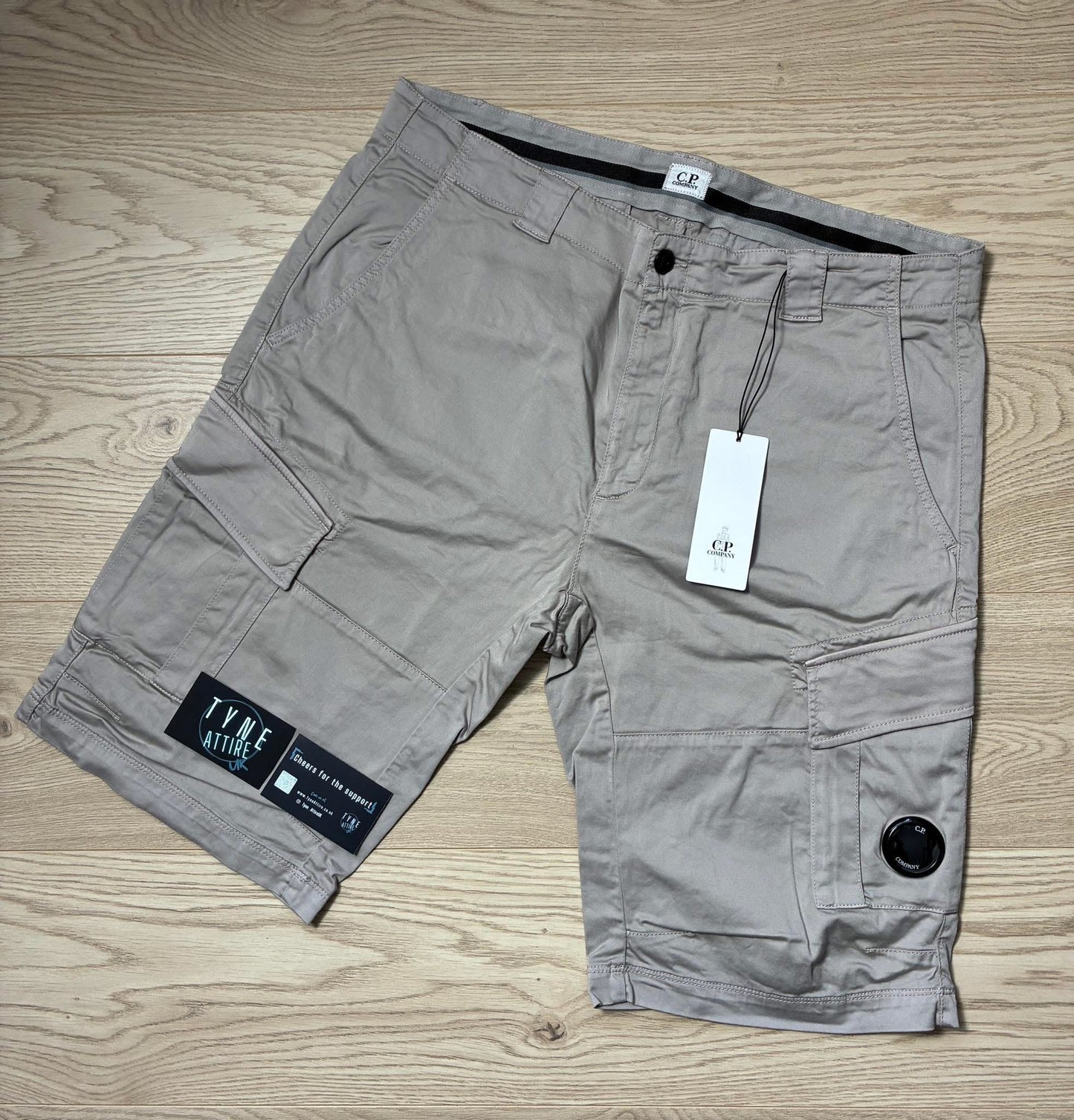 C.P Company Satin Stretch GD Bermuda Lens Pocket Grey Cargo Shorts