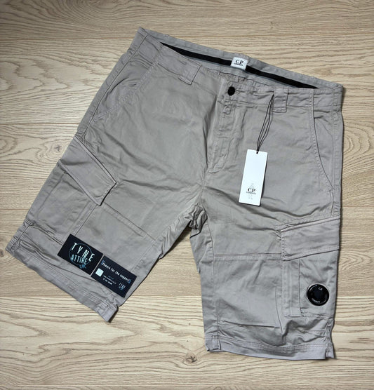 C.P Company Satin Stretch GD Bermuda Lens Pocket Grey Cargo Shorts