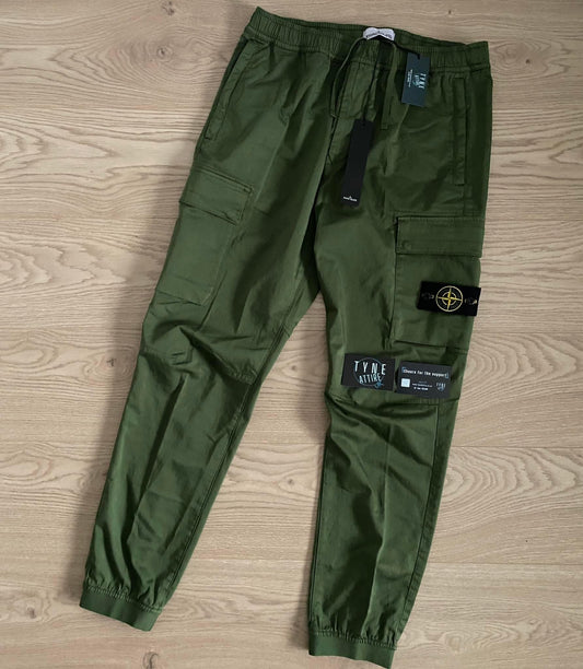 Stone Island 31314 Stretch Cotton Blend Type RE-T Olive Green Cuffed Cargo Trousers