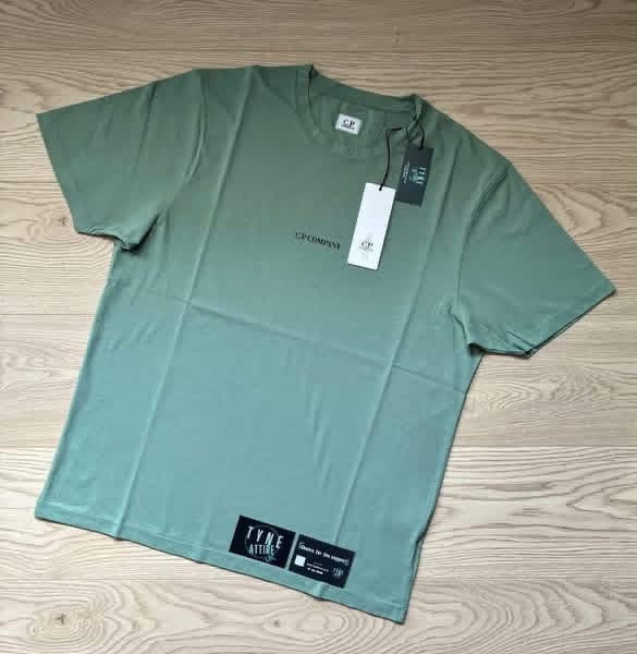 Stone Island 3100020 Stretch Organic Cotton Sage Green Cargo Trousers & C.P. Company Spellout Logo T-Shirt Set