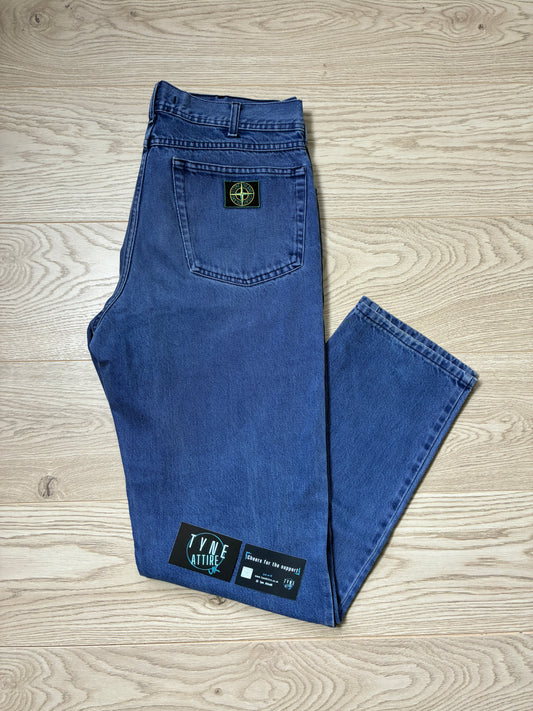 Stone Island Vintage Green Edge Pocket Logo Denim Blue Jeans
