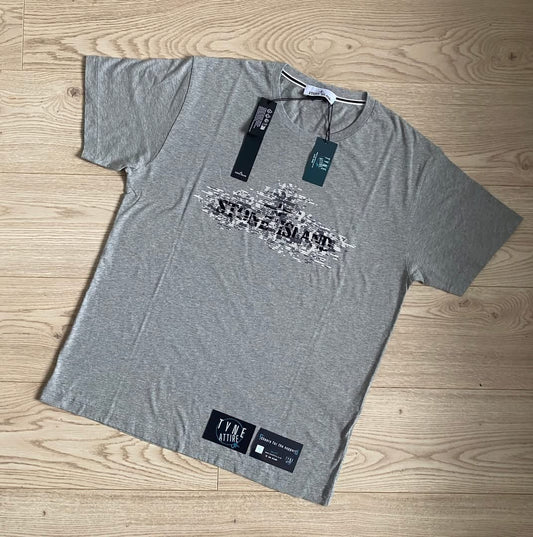 Stone Island 2NS90 ‘Institutional Two’ Spellout Graphic Logo Marl Grey Crewneck T-Shirt