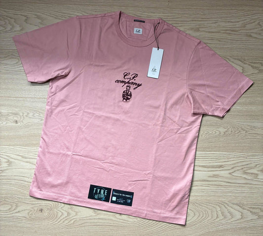 C.P. Company Mercerized Jersey 30/2 Twisted Spellout Embroidered Sailor Logo Pink Crewneck T-Shirt