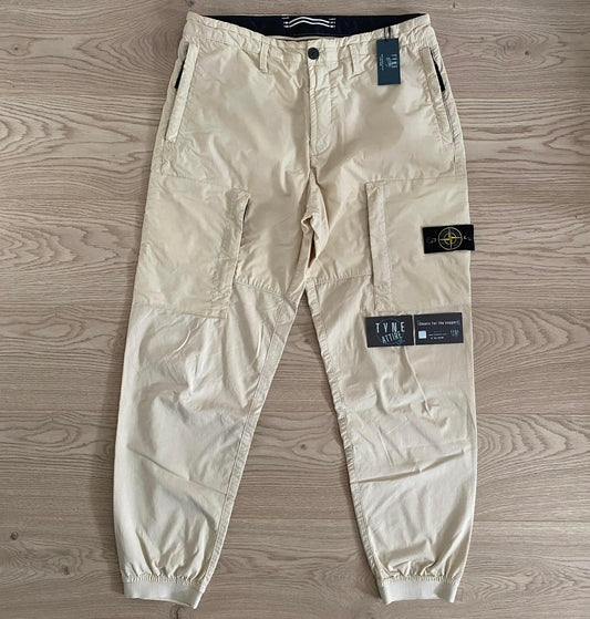 Stone Island 30107 Type CO Mussola Gottmata Stretch Cotton Twill-TC Two Tone Beige Cuffed Cargos