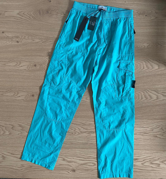 Stone Island 30803 Type-RE Light Stretch Cotton Tela Paracadute Turquoise Blue Cargo Trousers