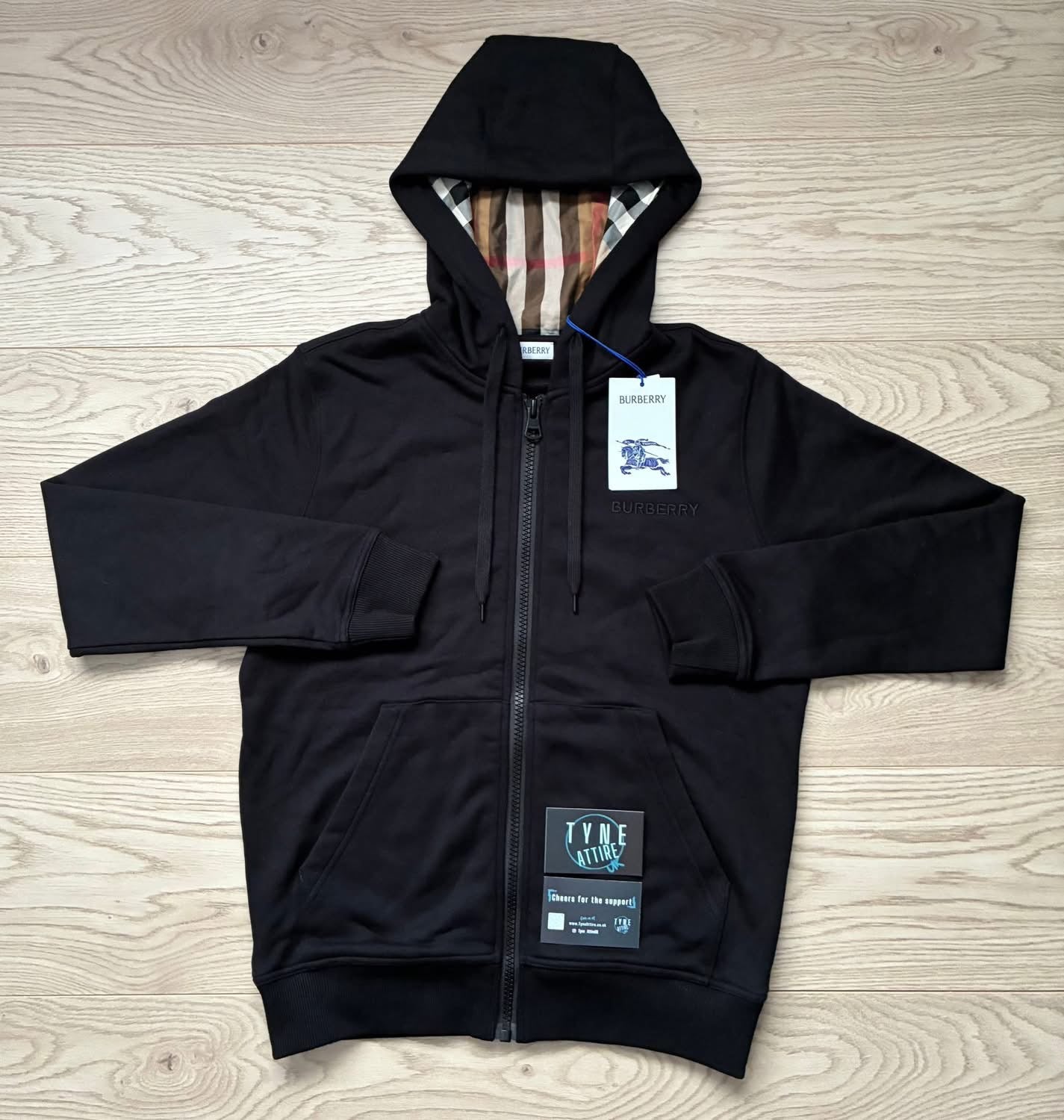 Burberry Hove Embroidered Spellout Logo Black Zip Up Hooded Sweater